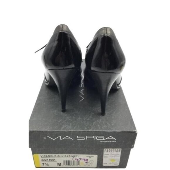 Via Spiga Ramble Black Patent Italian Leather Pointed Toe Lace Up Booties Heels - Picture 3 of 5